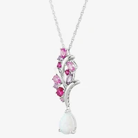 Womens Lab Created White Opal Sterling Silver Flower 18 Inch Pendant Necklace