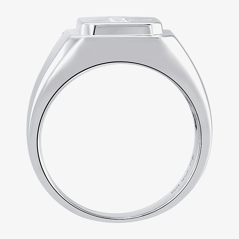 Mens Cubic Zirconia Sterling Silver Cross Signet Ring