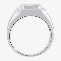 Mens Cubic Zirconia Sterling Silver Cross Signet Ring