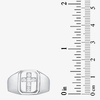 Mens Cubic Zirconia Sterling Silver Cross Signet Ring
