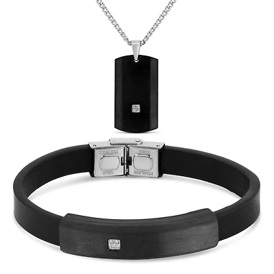 Mens 1/4 CT. T.W. Cubic Zirconia Stainless Steel 2-pc. Jewelry Set