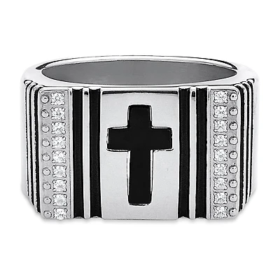 Mens 1/2 CT. T.W. White Cubic Zirconia Cross Signet Ring