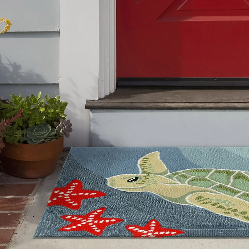 Liora Manne Frontporch Sea Turtle Hand Tufted Washable Indoor Outdoor Rectangular Accent Rug