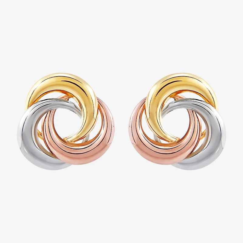 14K Tri-Color Gold 10mm Knot Stud Earrings