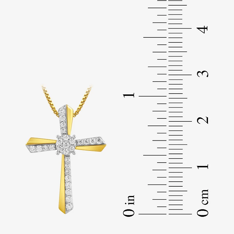 (H-I / I1-I2) Womens 1/4 CT. T.W. Lab Grown White Diamond 14K Gold Over Silver Sterling Silver Cross 18 Inch Pendant Necklace