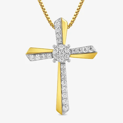 (H-I / I1-I2) Womens 1/4 CT. T.W. Lab Grown White Diamond 14K Gold Over Silver Sterling Silver Cross 18 Inch Pendant Necklace