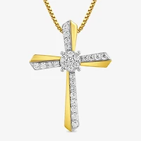 (H-I / I1-I2) Womens 1/4 CT. T.W. Lab Grown White Diamond 14K Gold Over Silver Sterling Silver Cross 18 Inch Pendant Necklace