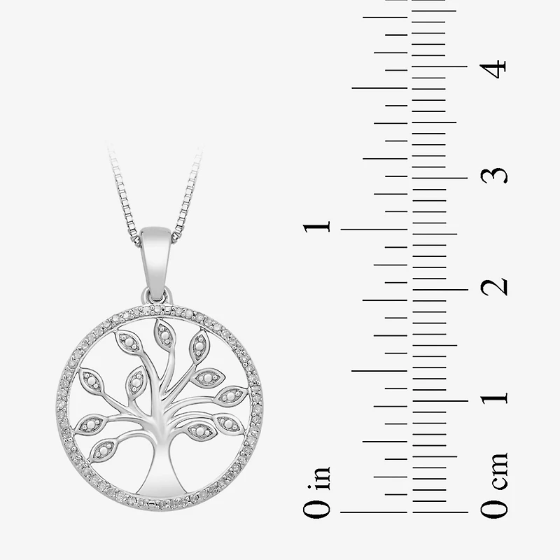 Tree Of Life Womens 1/10 CT. T.W. Natural White Diamond Sterling Silver 18 Inch Pendant Necklace