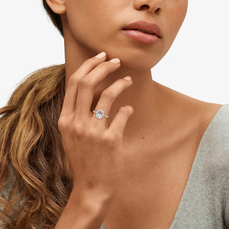 Signature By Modern Bride (H-I / Si2) Womens 6 CT. T.W. Lab Grown White Diamond 10K Gold Cushion Side Stone Engagement Ring