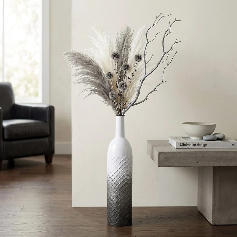 Cheungs Harkona Diamond Pattern Gray Gradient Metal Floor Vase