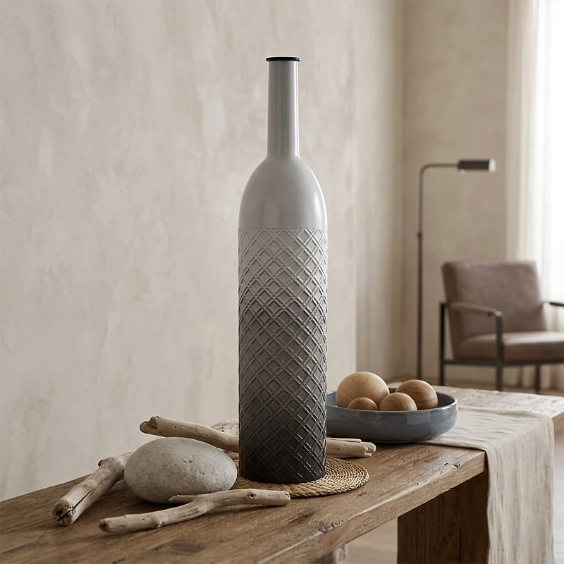 Cheungs Harkona Diamond Pattern Gray Gradient Metal Floor Vase