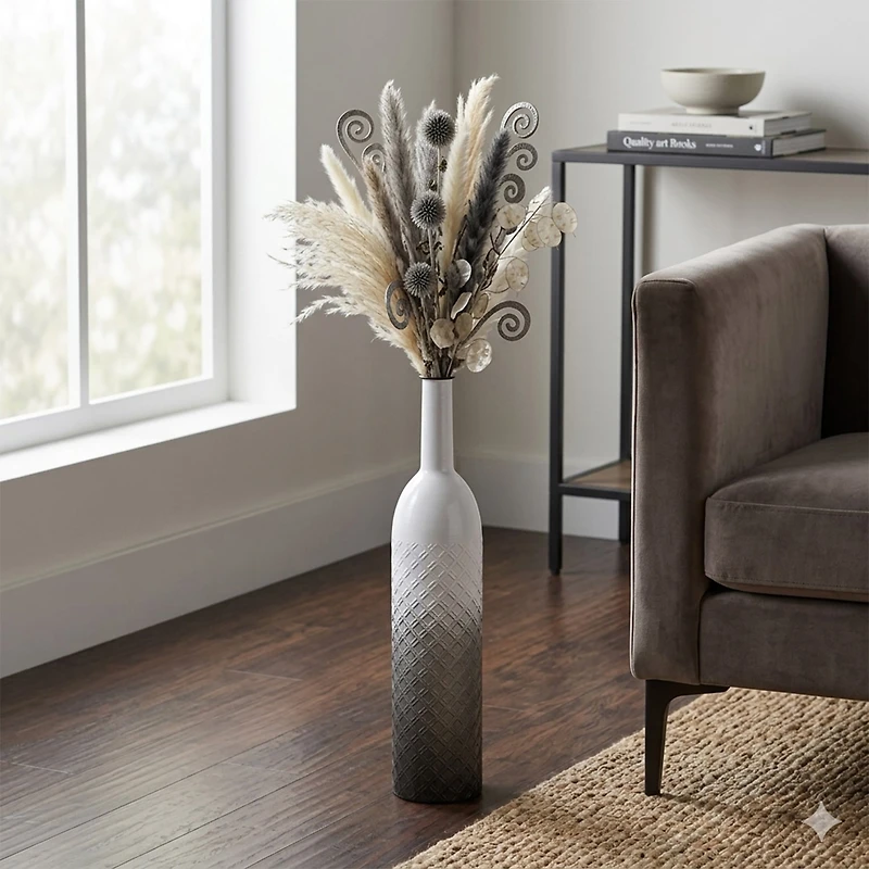Cheungs Harkona Diamond Pattern Gray Gradient Metal Floor Vase