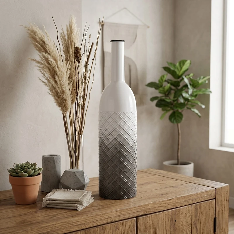 Cheungs Harkona Diamond Pattern Gray Gradient Metal Floor Vase