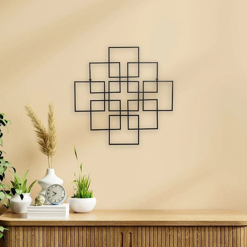 Cheungs Richese Black Repeating Square Metal Wall Sculpture