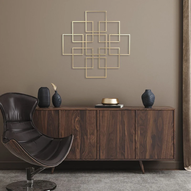 Cheungs Richese Gold Repeating Square Metal Wall Sculpture