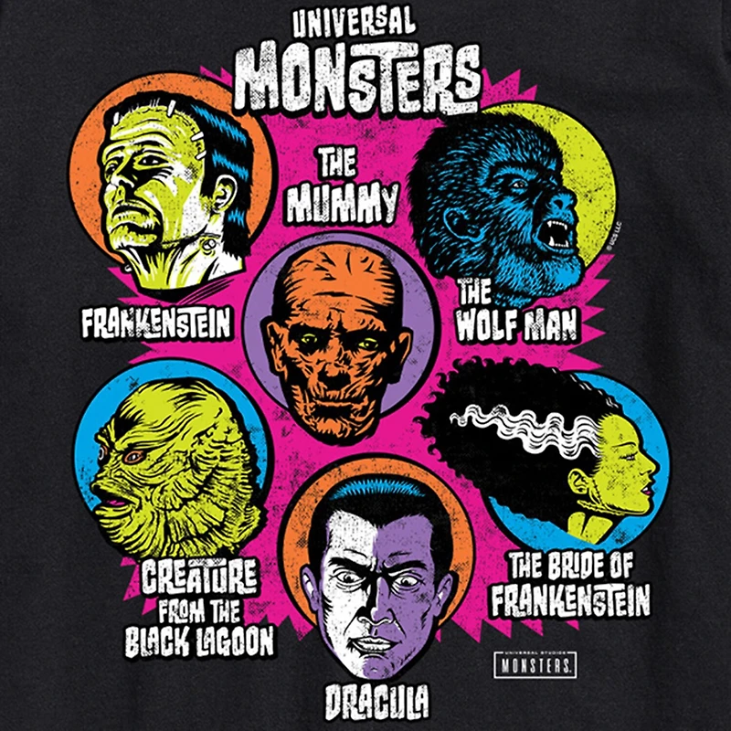 Universal Monsters Heads Mens Crew Neck Short Sleeve Regular Fit Graphic T-Shirt
