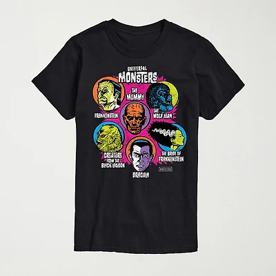 Universal Monsters Heads Mens Crew Neck Short Sleeve Regular Fit Graphic T-Shirt