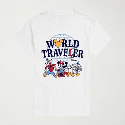 World Traveler Mens Crew Neck Short Sleeve Regular Fit Mickey and Friends Graphic T-Shirt