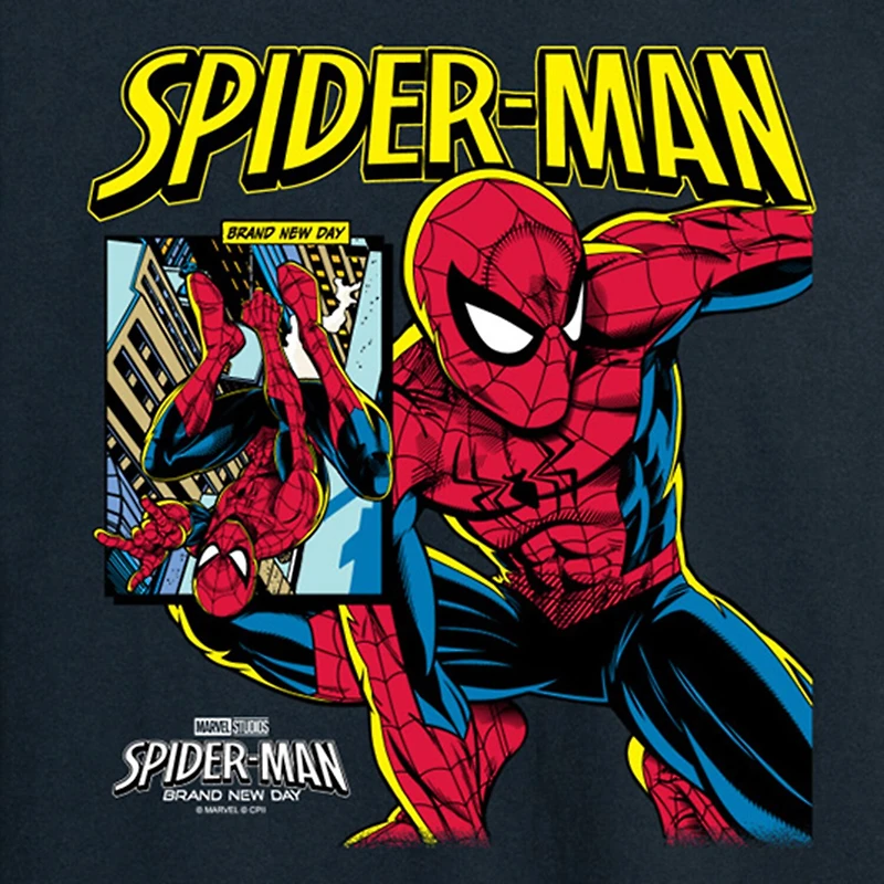 Brand New Day Comic Cover Mens Crew Neck Long Sleeve Regular Fit Spiderman Graphic T-Shirt