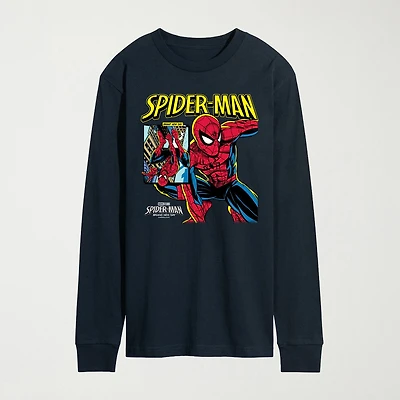 Brand New Day Comic Cover Mens Crew Neck Long Sleeve Regular Fit Spiderman Graphic T-Shirt