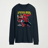 Brand New Day Comic Cover Mens Crew Neck Long Sleeve Regular Fit Spiderman Graphic T-Shirt