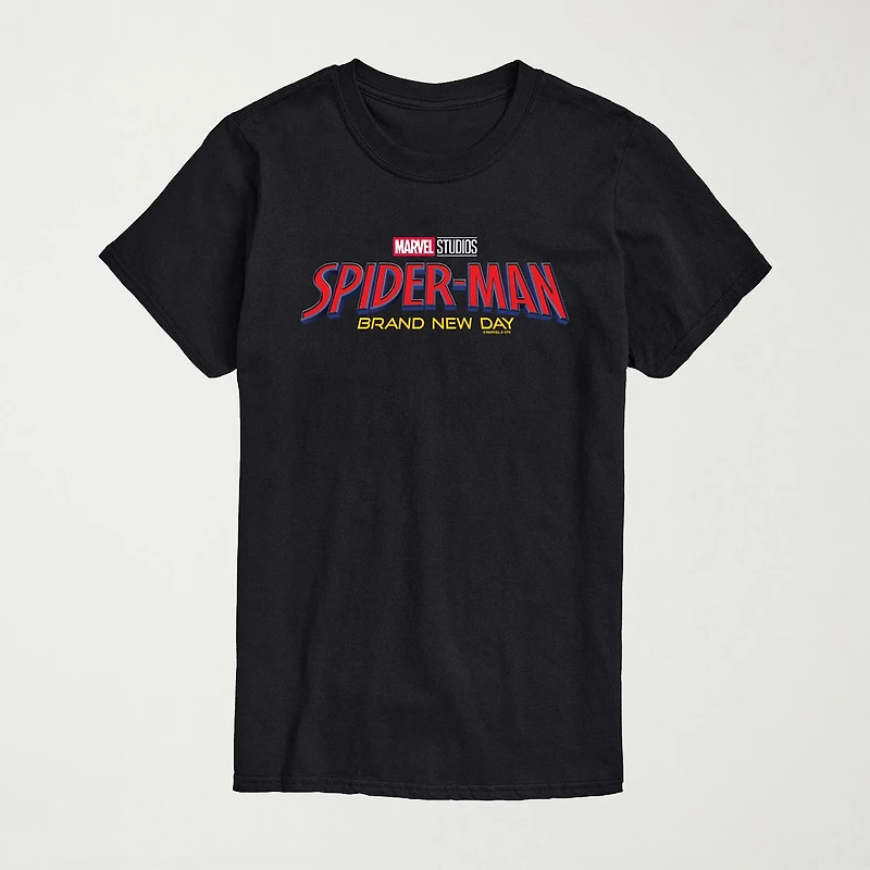 Brand New Day Logo Mens Crew Neck Short Sleeve Regular Fit Spiderman Graphic T-Shirt