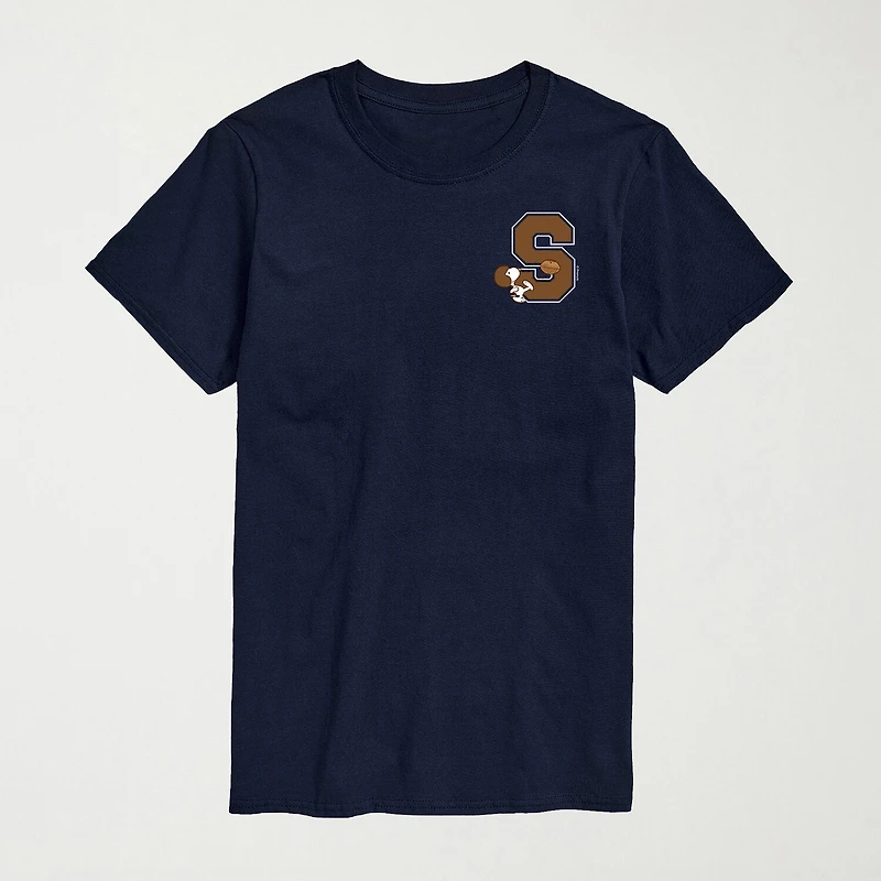 School Football Mens Crew Neck Short Sleeve Regular Fit Peanuts Snoopy Graphic T-Shirt