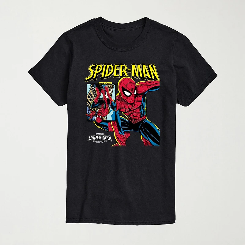 Brand New Day Comic Cover Mens Crew Neck Short Sleeve Regular Fit Spiderman Graphic T-Shirt