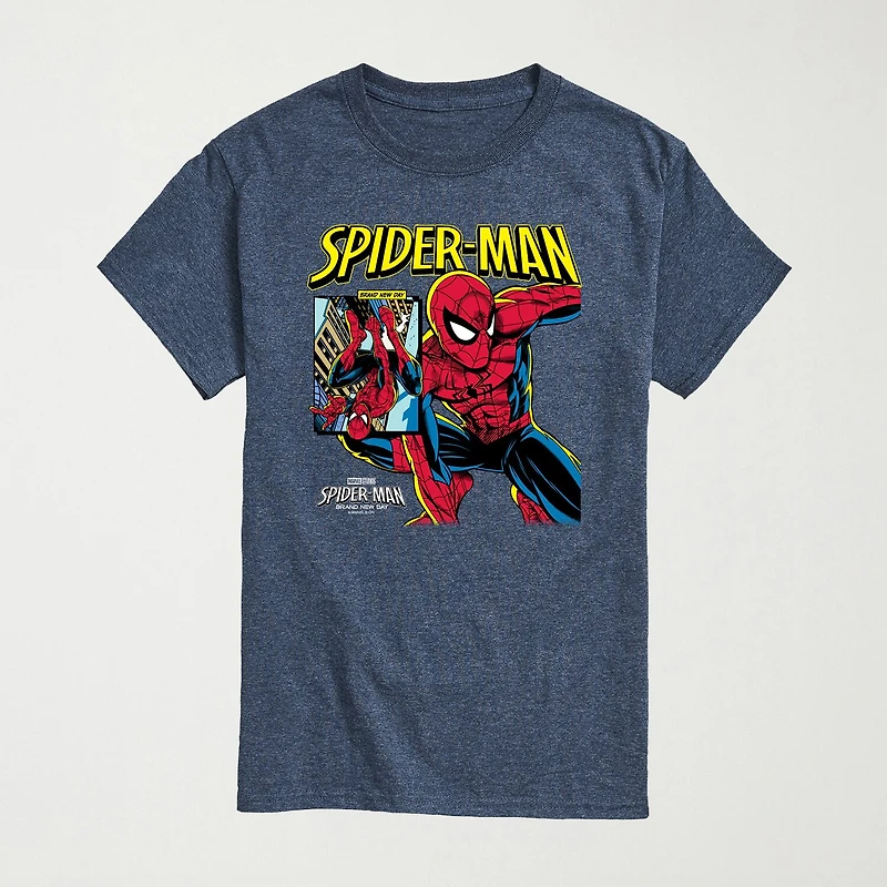 Brand New Day Comic Cover Mens Crew Neck Short Sleeve Regular Fit Spiderman Graphic T-Shirt