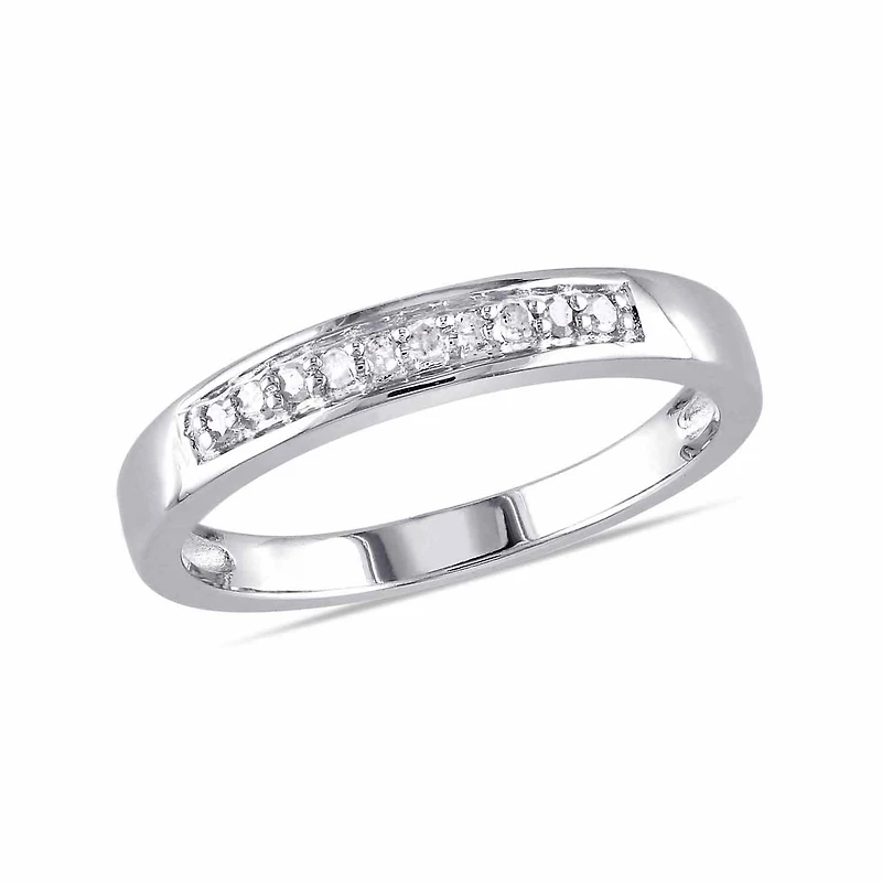 Womens 2MM 1/10 CT. T.W. Natural White Diamond Sterling Silver Wedding Band