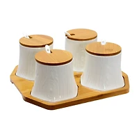 Elama Spice, Jam and Salsa Ceramic Jars with Lids & Serving Spoons