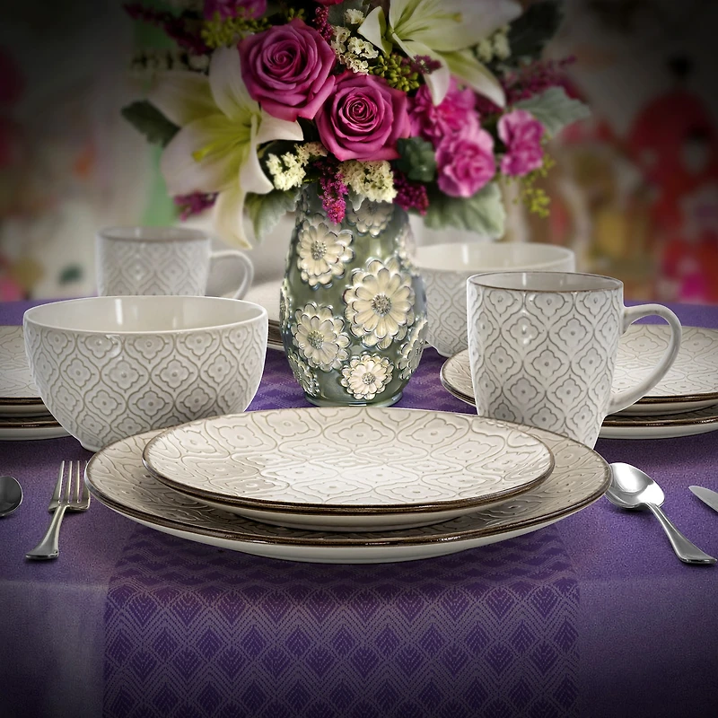 Elama White Lily 16-pc. Stoneware Dinnerware Set