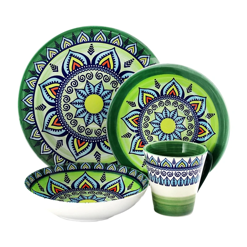 Elama Zen Green Mozaik 16-pc. Stoneware Dinnerware Set