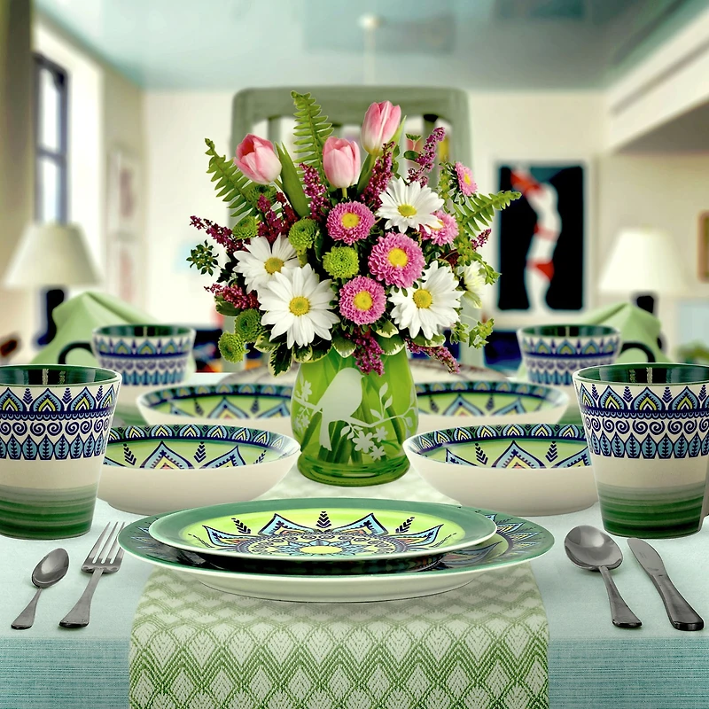 Elama Zen Green Mozaik 16-pc. Stoneware Dinnerware Set
