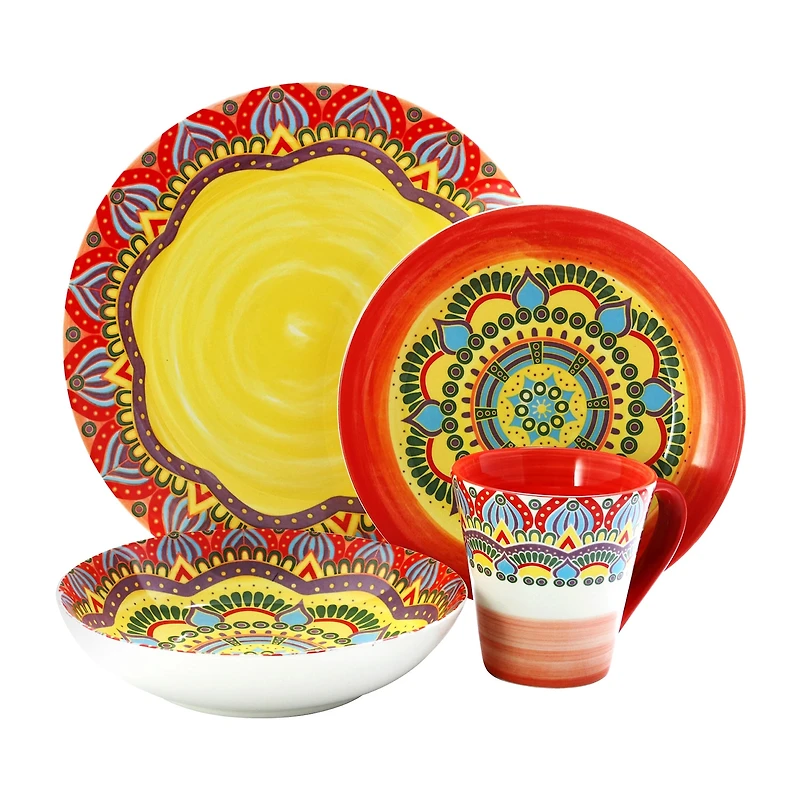 Elama Zen Red Mozaik 16-pc. Stoneware Dinnerware Set