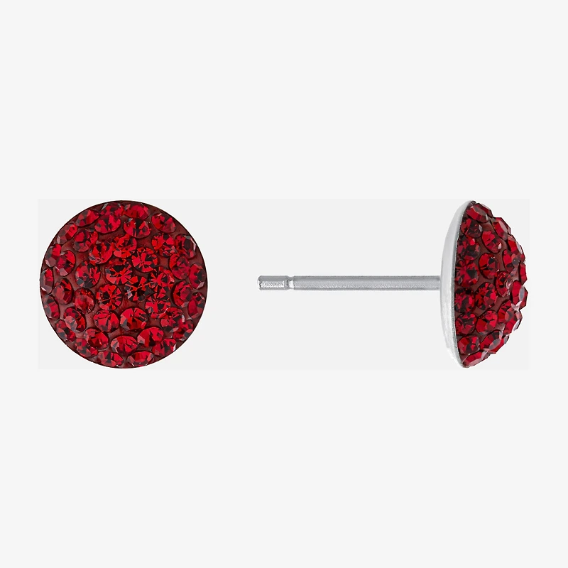Silver Treasures Red Crystal Sterling Silver 9mm Round Stud Earrings