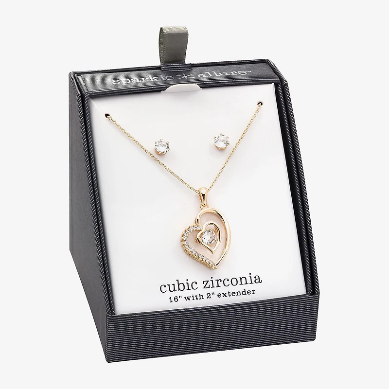 Sparkle Allure Womens Cubic Zirconia 14K Gold Over Brass Heart 2-pc. Jewelry Set