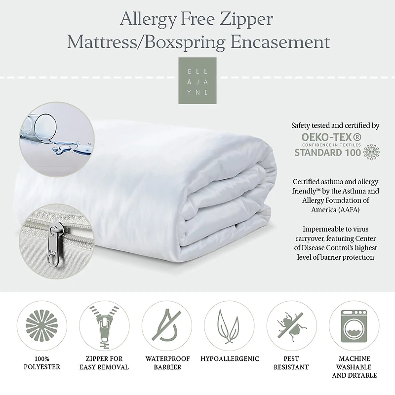 Ella Jayne Allergy Free Zipper Mattress or Box Spring Encasement, 15IN to 18IN Depth