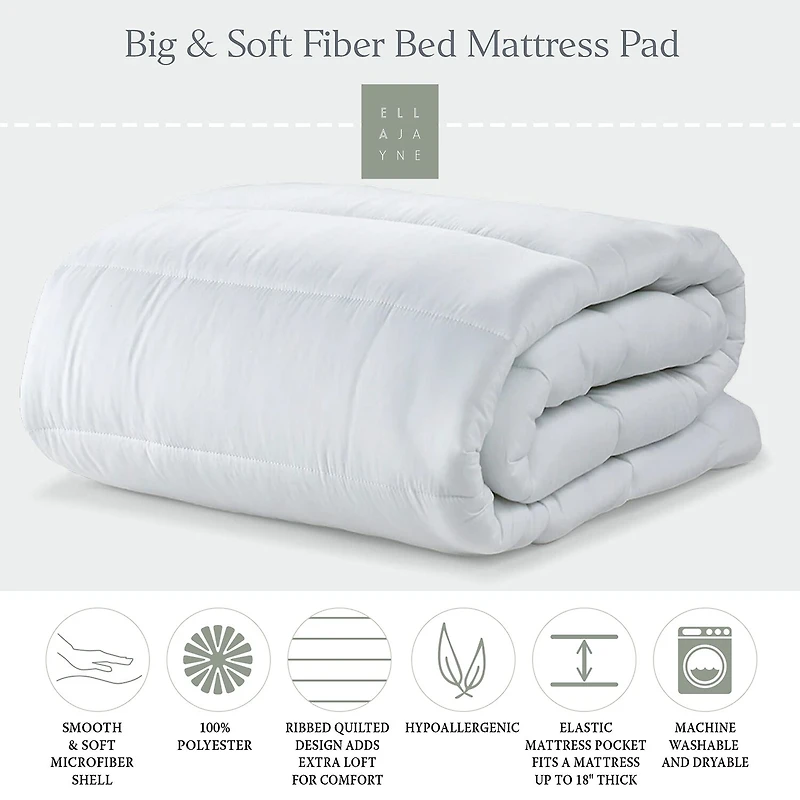 Ella Jayne Big & Soft Mattress Pad Fits 18IN Depth