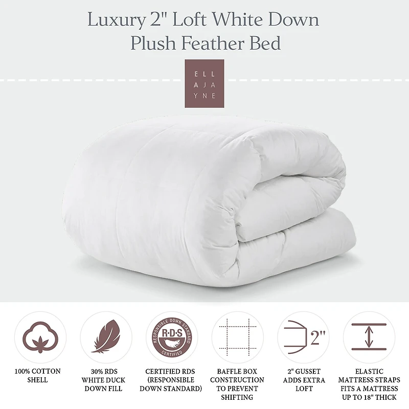 Ella Jayne Luxury White Down Plush Featherbed Mattress Topper
