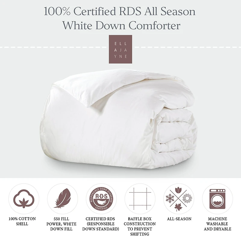 Ella Jayne Certified RDS White Down All Season Comforter with 100% Cotton Shell