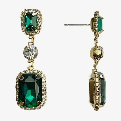 Bijoux Bar Womens Simulated Green Glass Square Drop Earrings