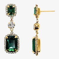Bijoux Bar Womens Simulated Green Glass Square Drop Earrings