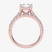 Signature By Modern Bride (G-H / Vs2-Si1) Womens 3 CT. T.W. Lab Grown White Diamond 14K Gold Cushion Side Stone Bridal Set