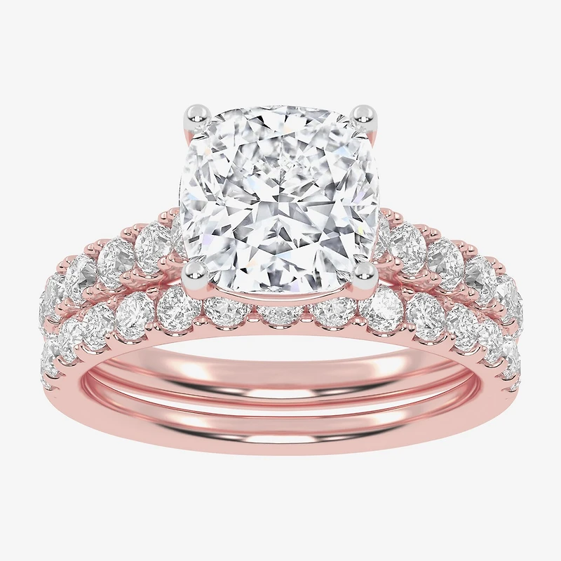 Signature By Modern Bride (G-H / Vs2-Si1) Womens 3 CT. T.W. Lab Grown White Diamond 14K Gold Cushion Side Stone Bridal Set
