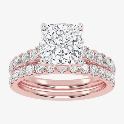 Signature By Modern Bride (G-H / Vs2-Si1) Womens 3 CT. T.W. Lab Grown White Diamond 14K Gold Cushion Side Stone Bridal Set