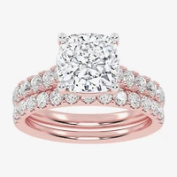 Signature By Modern Bride (G-H / Vs2-Si1) Womens 3 CT. T.W. Lab Grown White Diamond 14K Gold Cushion Side Stone Bridal Set