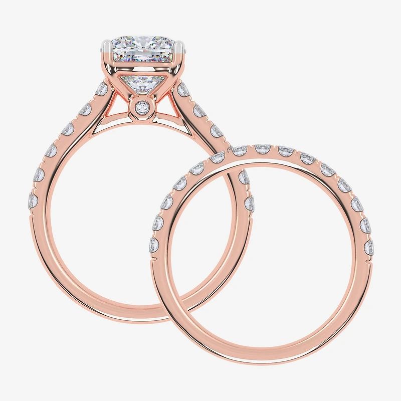 Signature By Modern Bride (G-H / Vs2-Si1) Womens 2 1/2 CT. T.W. Lab Grown White Diamond 14K Gold Cushion Side Stone Bridal Set