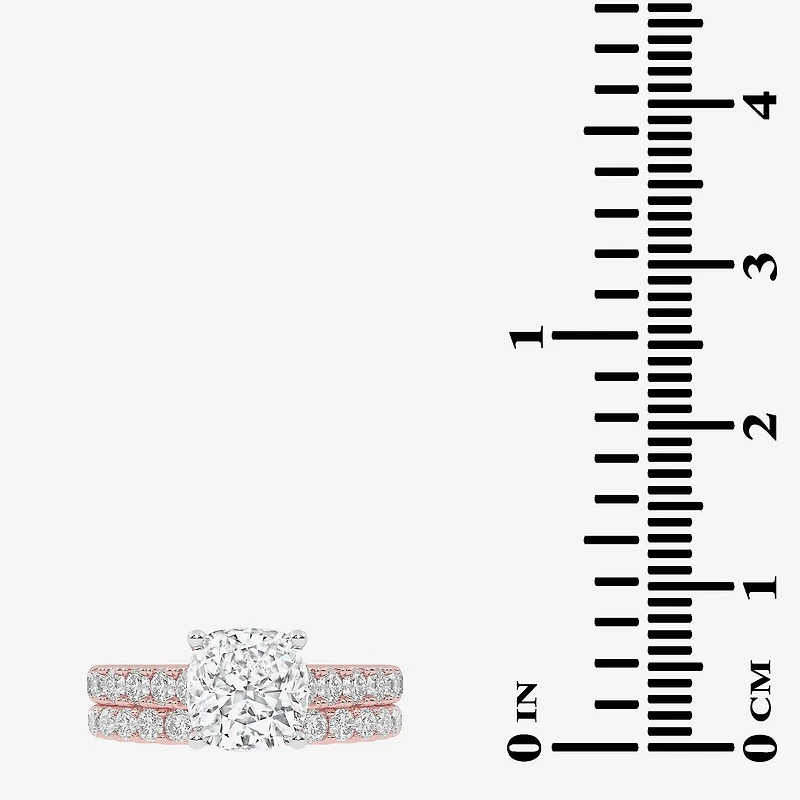 Signature By Modern Bride (G-H / Vs2-Si1) Womens 2 1/2 CT. T.W. Lab Grown White Diamond 14K Gold Cushion Side Stone Bridal Set