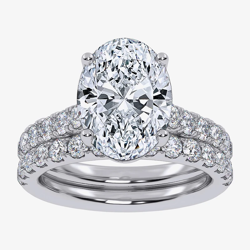 Signature By Modern Bride (G-H / Si1-Si2) Womens 4 CT. T.W. Lab Grown White Diamond 14K Gold Oval Side Stone Bridal Set